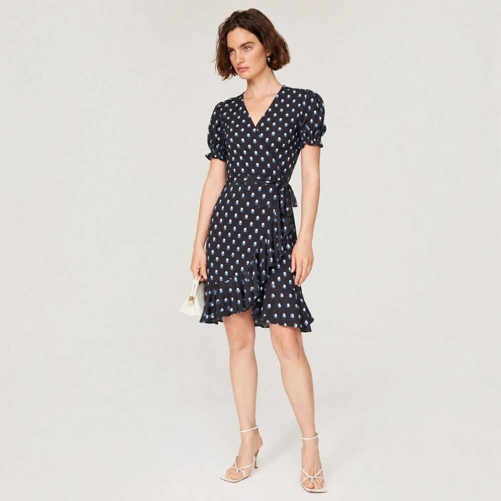 Diane von Furstenberg DVF Emilia Wrap Dress Size M Black Polka Dot True Wrap